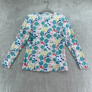 Gottex Top Womens M White Blue Floral Long Sleeve Crew Golf Pullover Mesh Vent